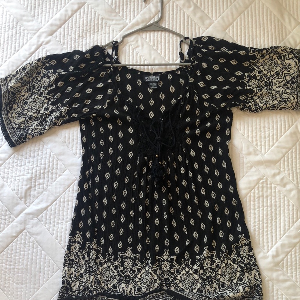 Angie Black and White Patterned Women's Tunic/dress Boho bohemian embroidery